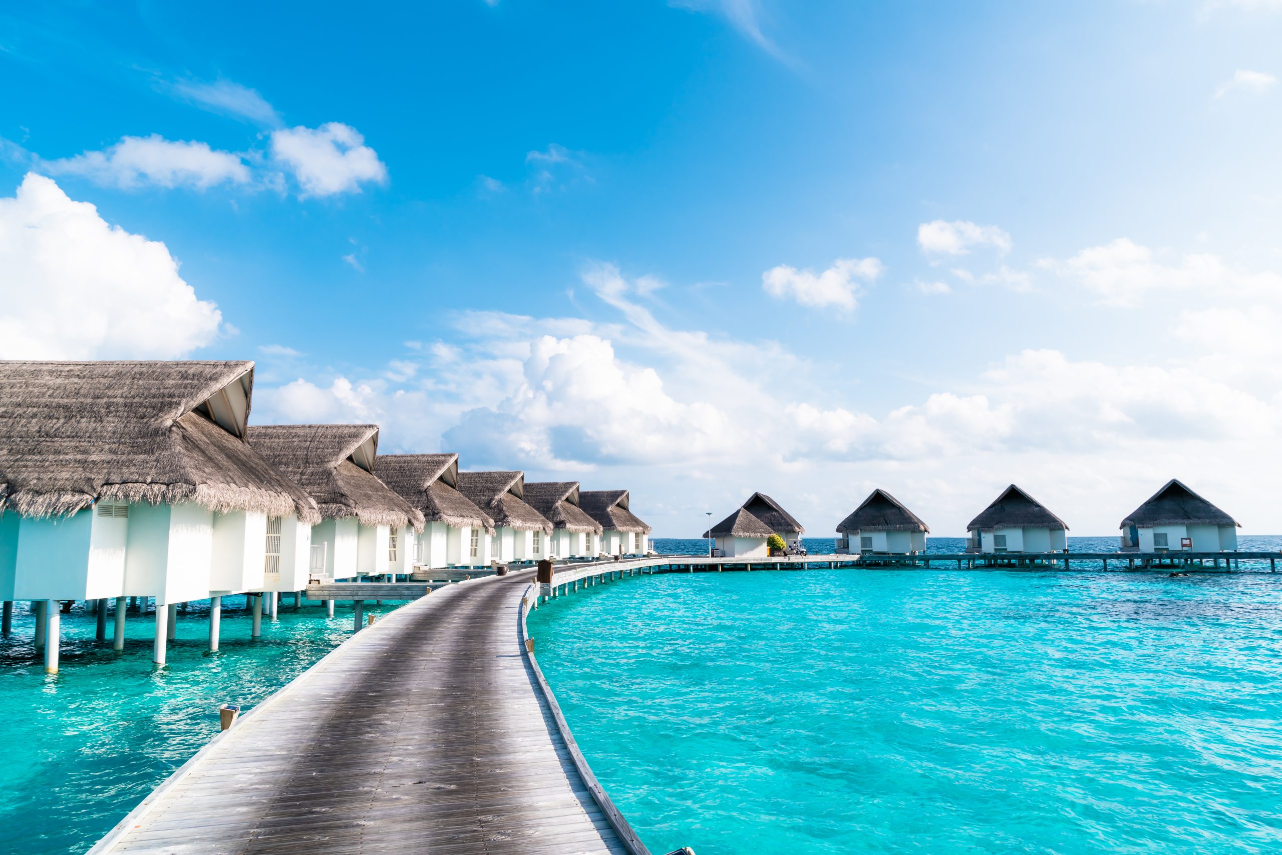 tropical Maldives resort hotel and island with beach and sea for holiday vacation concept - boost up color processing style