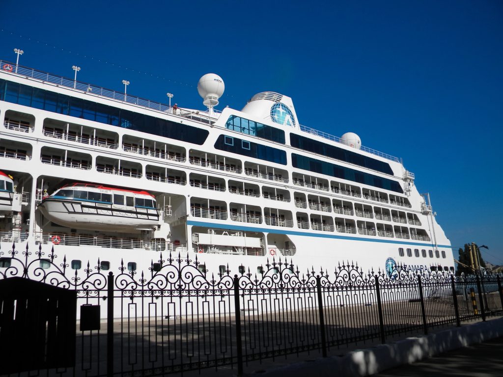 Cruise ship docked at the Port of New Orleans along the Mississippi River
